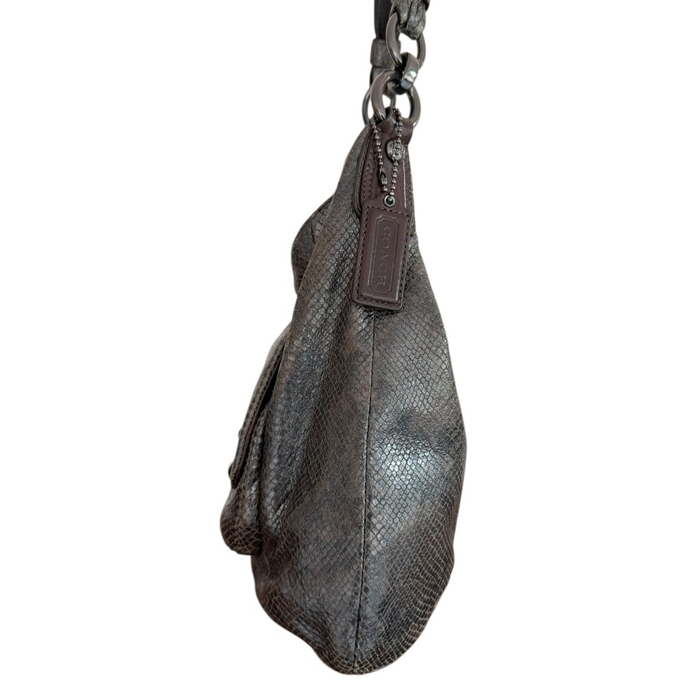 Coach Kristin Shoulder Bag Metallic Snakeskin Embossed Leather Gunmetal Hardware - Picture 4 of 14